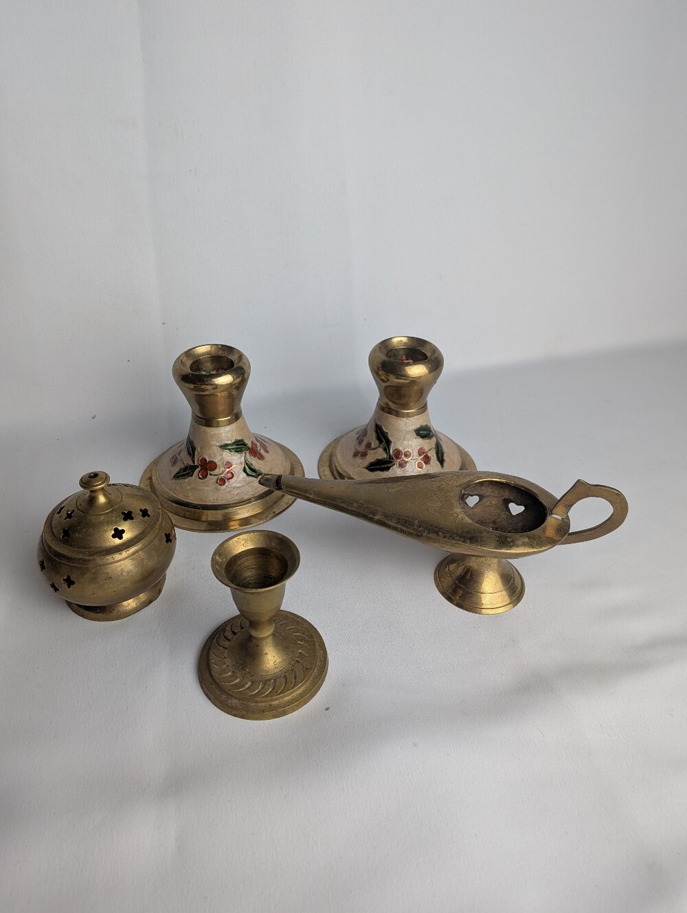BUNDLE Vintage Brass Candle Holder Incense Burner Gold Christmas